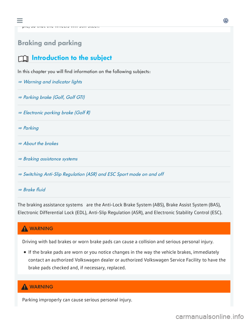 VOLKSWAGEN GOLF 2018  Owners Manual 