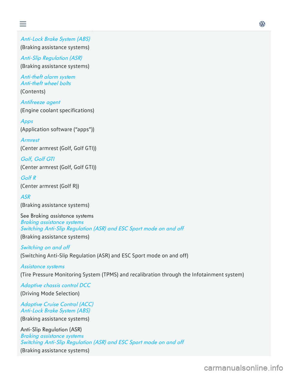 VOLKSWAGEN GOLF 2018 Owners Manual VOLKSWAGEN GOLF 2018 Owners Manual