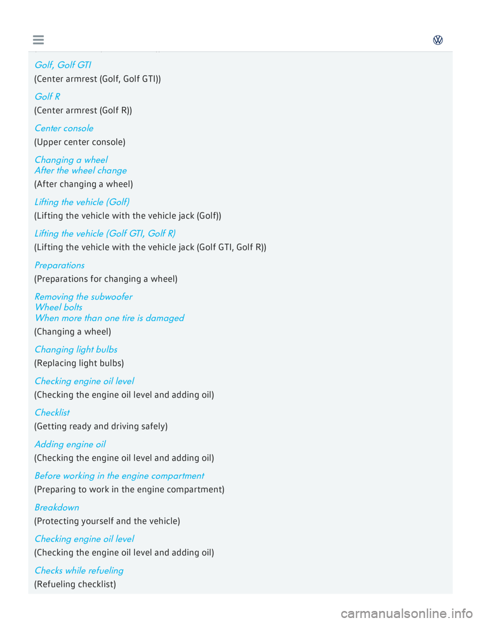 VOLKSWAGEN GOLF 2018 Owners Manual VOLKSWAGEN GOLF 2018 Owners Manual