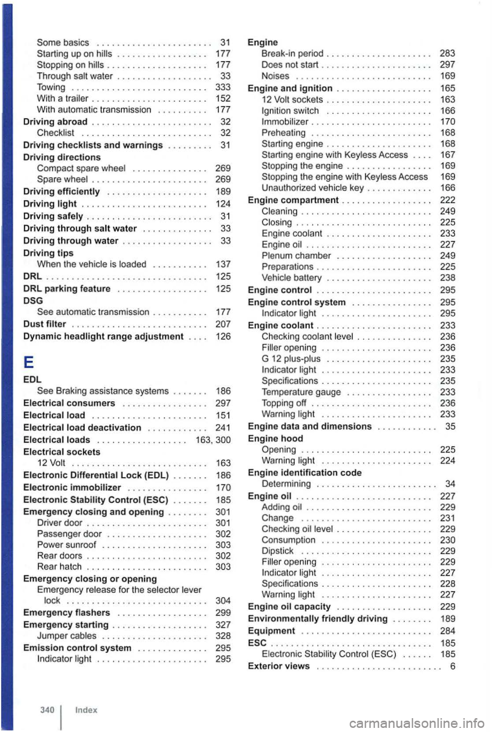 VOLKSWAGEN GOLF 2012  Owners Manual Some basics  . . . .  . . . .  . .  . .  . . . . .  . . . .  . . 31 S tarting  up on . . . .  . .  . . . .  . .  177 
S toppi ng  on . . . .  . . . . . . .  . . . .  . . .  . .  177 
T hroug h water  