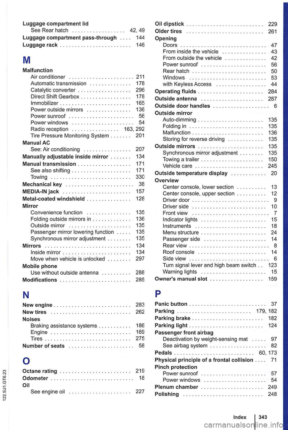 VOLKSWAGEN GOLF 2012  Owners Manual Luggag e  compartment 
Gearbox  . . . . . . . . . .  . . . .  . . . 178 . . .  . . . . . .  . . .  . .  . . . . . . .  . . 165 Power  outside mirrors  . . . . . .  . . .  . . . . . . 136 Power  sunroo