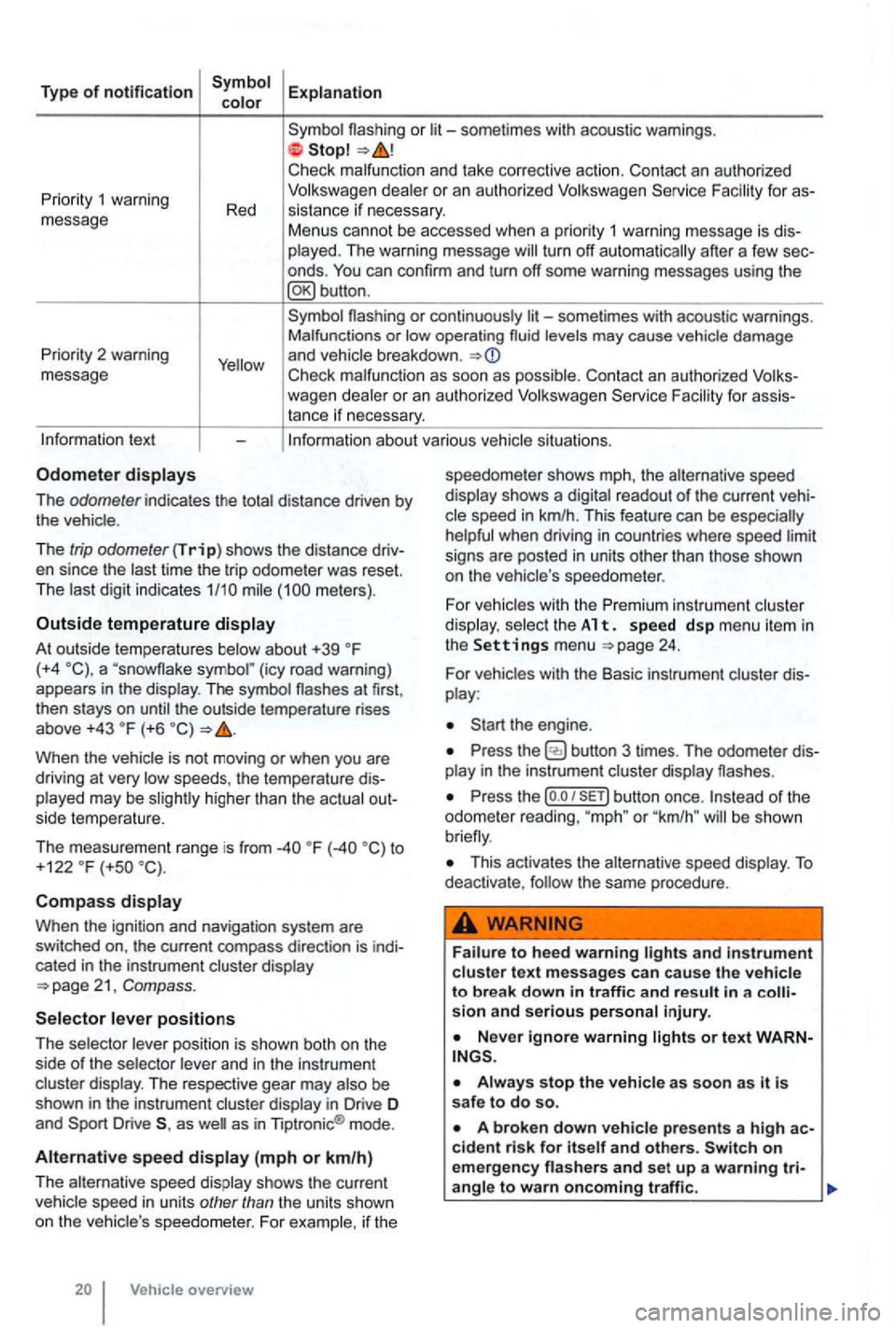 VOLKSWAGEN GOLF 2010  Owners Manual Type of notification 
or 
deale r  o r an  autho rized 
turn  off automatically  after a few  sec­
onds . 
Priority  2 warning 
message 
or continuously levels  may cause  vehicle  damage 
and  vehic