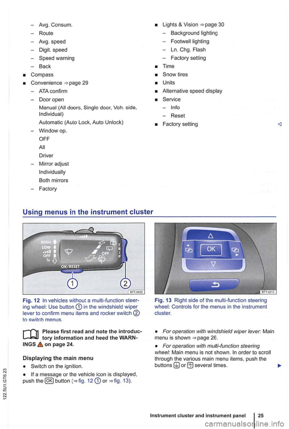 VOLKSWAGEN GOLF 2010  Owners Manual Avg. Consu m. 
Route 
Avg . speed 
Dig it. speed 
warning 
Back 
Compass 
Convenience 
ATAconfirm 
Dooropen 
Manual 
(All doors , door, Veh . si de, 
Automa tic  (Auto  Lock, Auto  Unlock) 
Mirror  ad