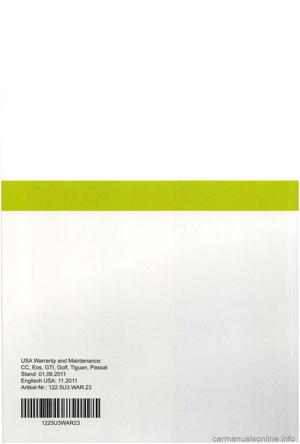 VOLKSWAGEN GOLF 2010  Owners Manual Eos, 
1225U3WAR23  