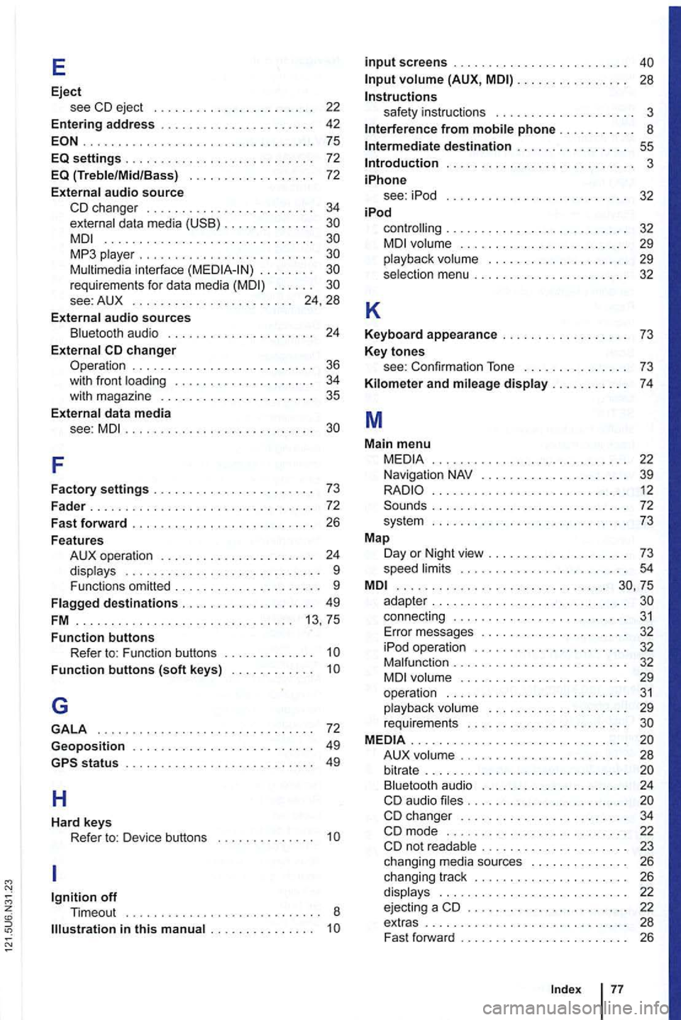 VOLKSWAGEN GOLF 2010 Owners Manual E
Eject see CD eject . . . . . . . . . . . . . . . . . . .
................ ... .............. 75
EQ settings . . . . . . . . . . . . . . . . . . . . . . . . . 72 EQ (Treble/Mid /Bass) VOLKSWAGEN GOLF 2010 Owners Manual E
Eject see CD eject . . . . . . . . . . . . . . . . . . .
................ ... .............. 75
EQ settings . . . . . . . . . . . . . . . . . . . . . . . . . 72 EQ (Treble/Mid /Bass)