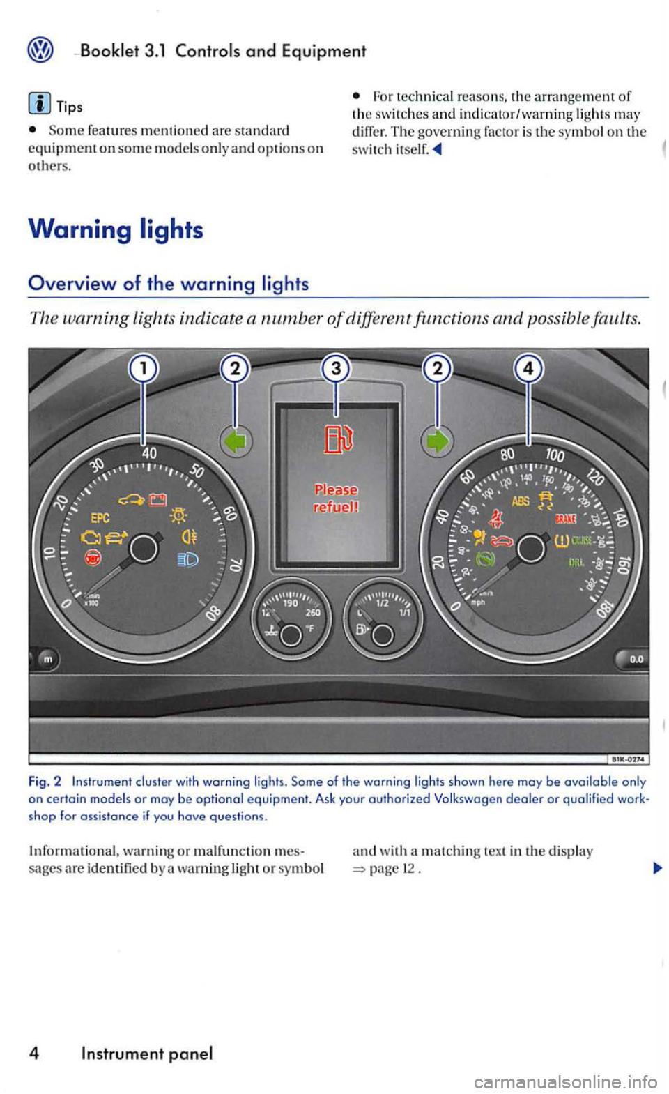 VOLKSWAGEN GOLF 2005  Owners Manual and Equipment 
Tips 
features mer1tioned are standard equipment on some models only and options on others. 
Warning 
For technical reasons, the 
The governing factor is  th e  symbol on the swi tch 
T