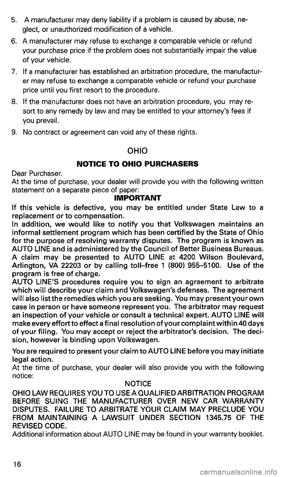 VOLKSWAGEN GOLF 2002 Owners Manual 5. A manufacturer may deny VOLKSWAGEN GOLF 2002 Owners Manual 5. A manufacturer may deny