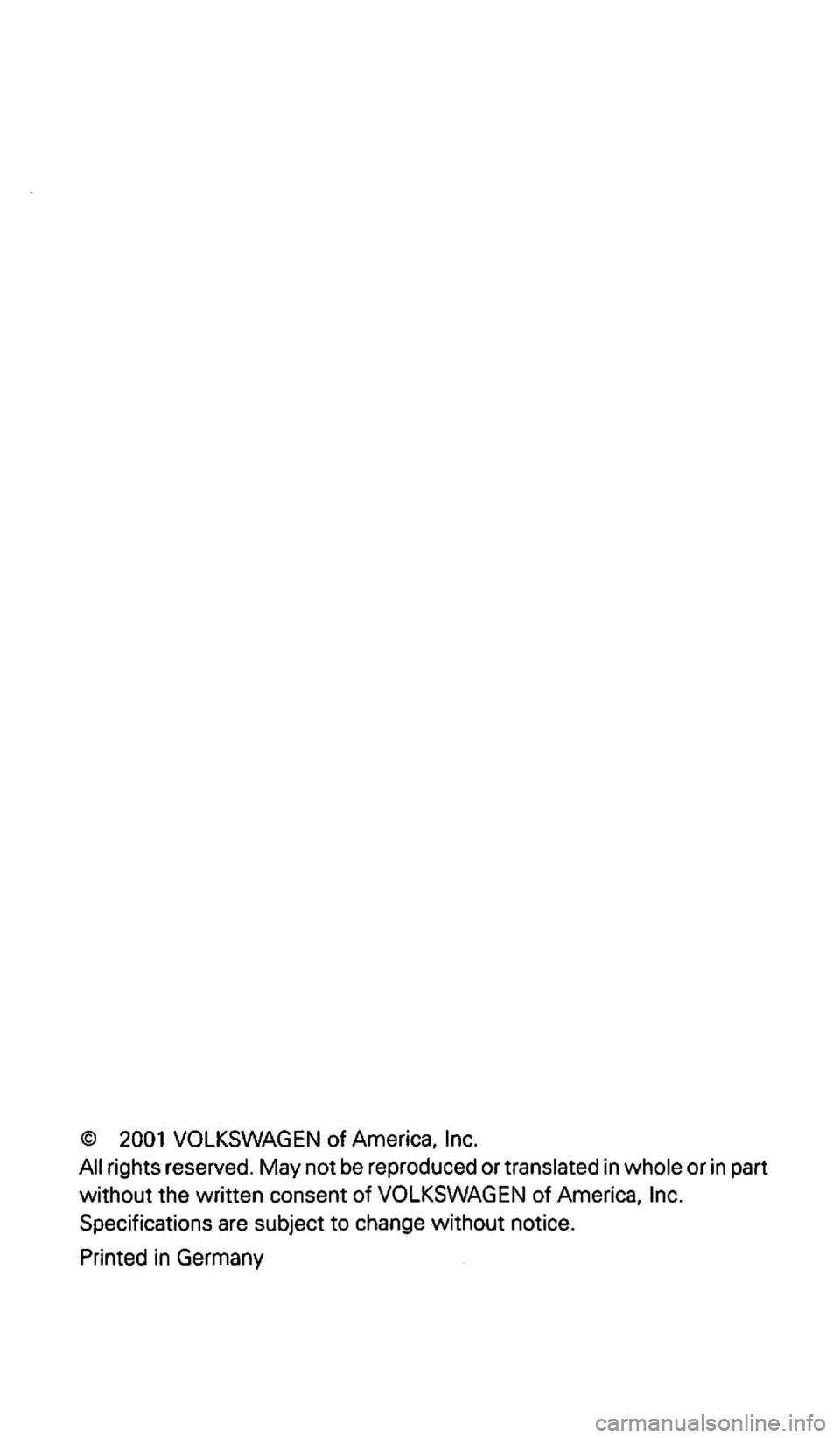 VOLKSWAGEN GOLF 2002 Owners Manual © VOLKSWAGEN GOLF 2002 Owners Manual ©