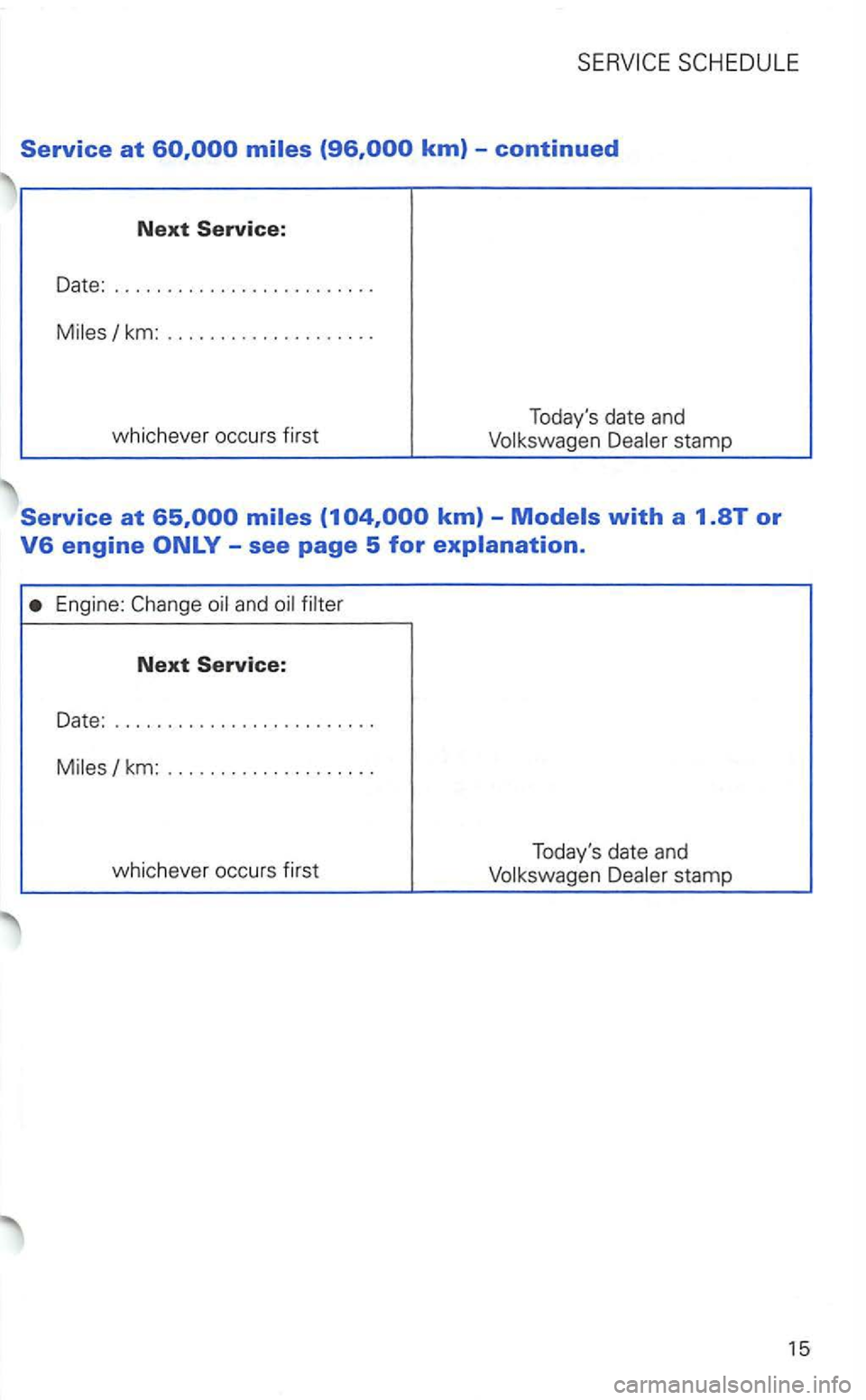 VOLKSWAGEN GOLF 2002 Service Manual Service at  