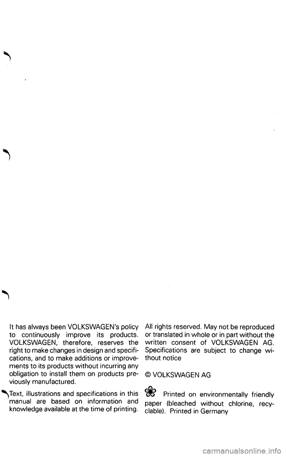 VOLKSWAGEN GOLF 2001  Owners Manual 