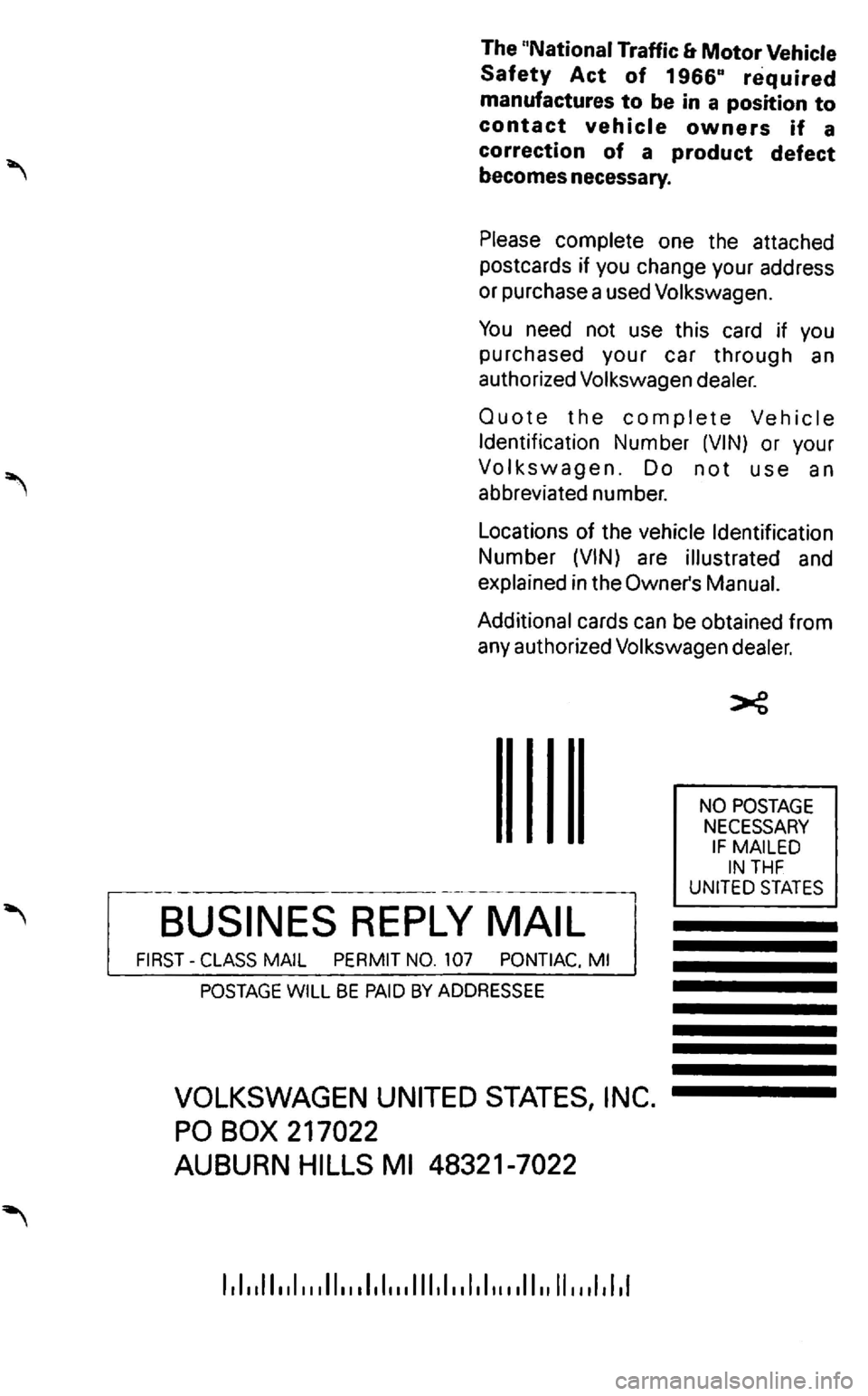 VOLKSWAGEN GOLF 2001 Manual PDF Do not use an 
abbreviated number. 
Locations  of the  