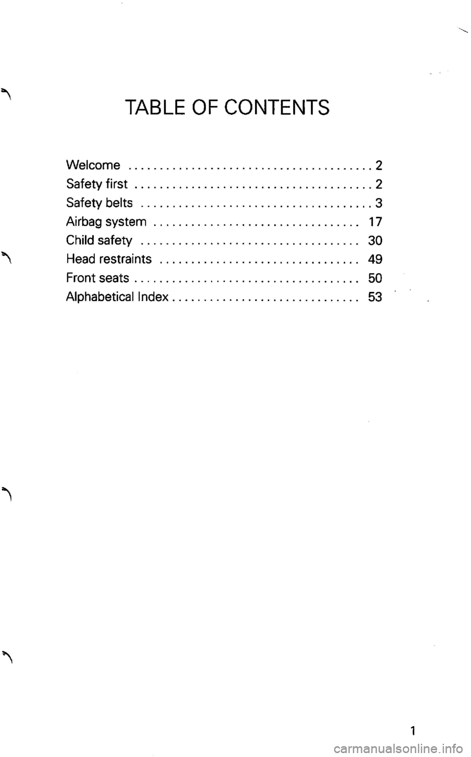VOLKSWAGEN GOLF 2001  Owners Manual TABLE  