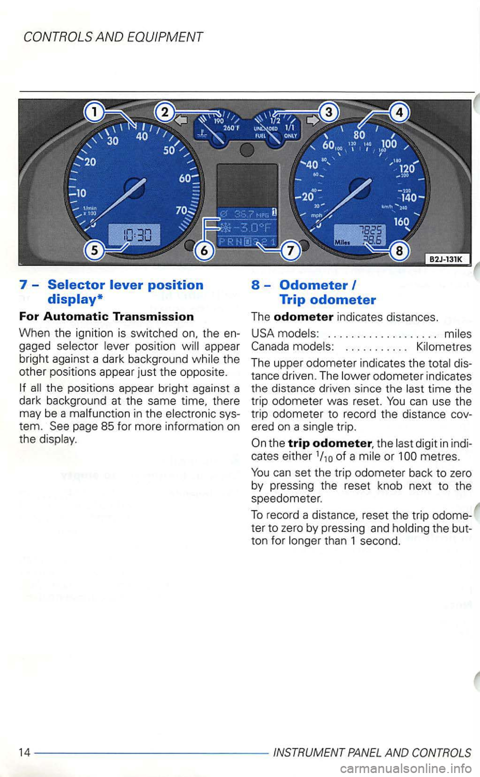 VOLKSWAGEN GOLF 2000  Owners Manual 7 -
For Automatic Transmission 
When  the ignition  is switched 
pos ition appea r 
bright  against  a dark  background 
the positions  appear  bright against  a 
dark  background  at the  same  time,