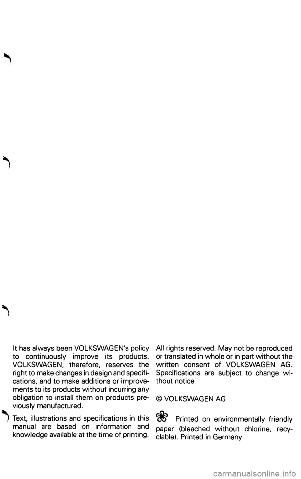 VOLKSWAGEN GOLF 2000 Owners Manual VOLKSWAGEN GOLF 2000 Owners Manual