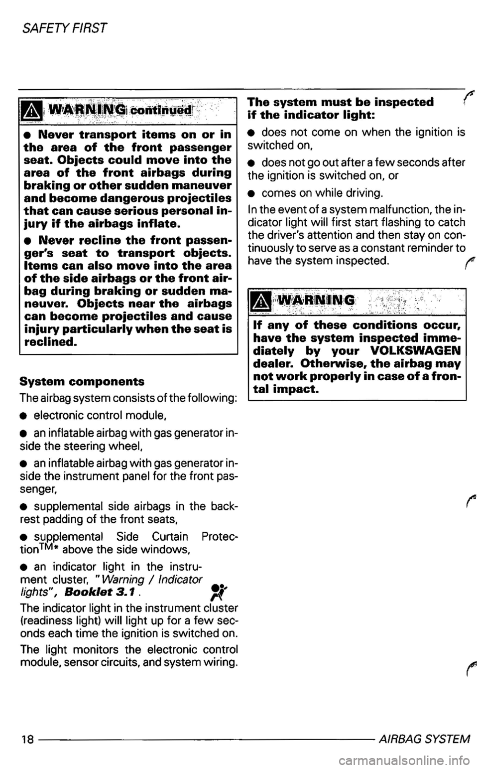 VOLKSWAGEN GOLF 1998  Owners Manual 