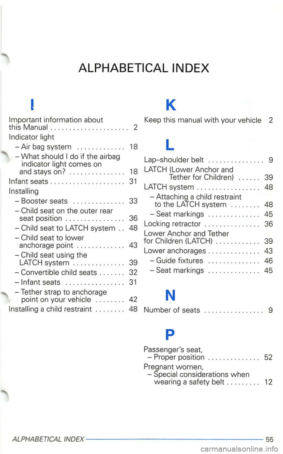 VOLKSWAGEN GOLF 1998 Owners Manual information about Keep this with your . . . . . . . . . . . . . . . . . . . . . 2
-Air bag system ............ . 18 L
-What
comes on
and stays
on? .............. .
seats ............. VOLKSWAGEN GOLF 1998 Owners Manual information about Keep this with your . . . . . . . . . . . . . . . . . . . . . 2
-Air bag system ............ . 18 L
-What
comes on
and stays
on? .............. .
seats .............