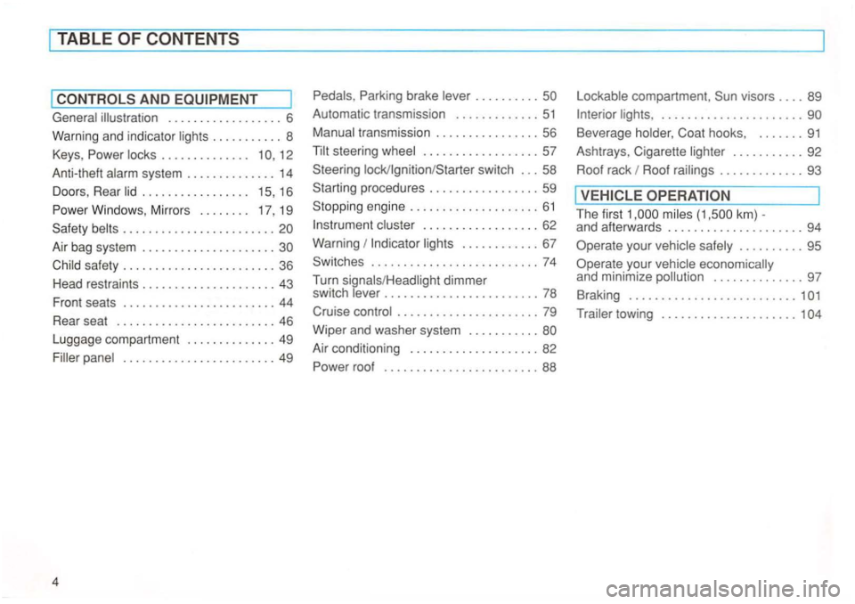 VOLKSWAGEN GOLF 1997  Owners Manual TABLE 
brake compartment, 
illustration . . .  . .  . . . . .  . . . . .  . . .  6  Automatic 
transmission ............. 51 ...................... 
Warning and indicator ...........  8 Coat hooks, ..