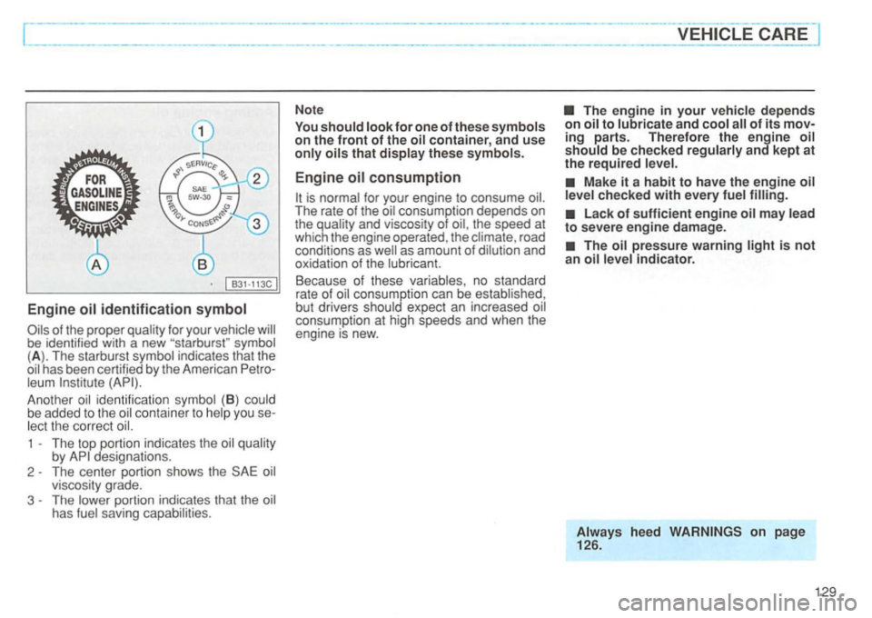 VOLKSWAGEN GOLF 1996 Owners Manual B31-113C
Engine oil iden tifica tion symbol
symbol
( A). The starburst symbol indicates that the
oil has been certifjed by the American Petro
leum
Another oil identificatio n symbo l VOLKSWAGEN GOLF 1996 Owners Manual B31-113C
Engine oil iden tifica tion symbol
symbol
( A). The starburst symbol indicates that the
oil has been certifjed by the American Petro
leum
Another oil identificatio n symbo l