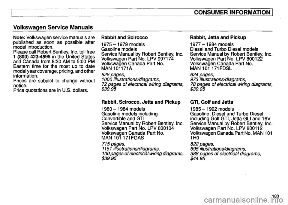 VOLKSWAGEN GOLF 1994  Owners Manual 