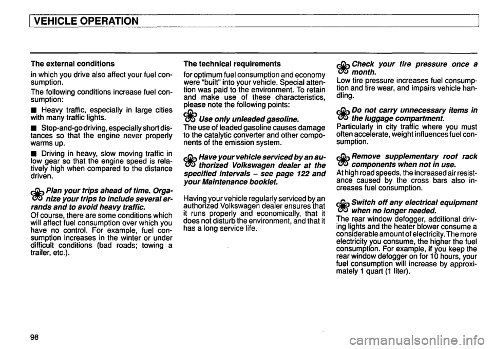 VOLKSWAGEN GOLF 1992  Owners Manual 