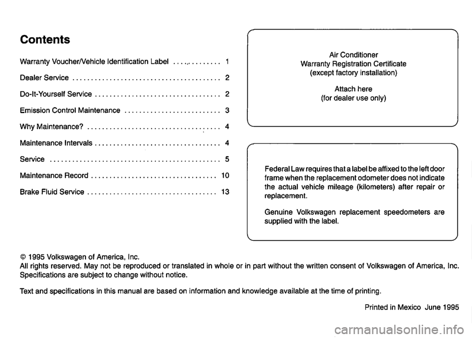 VOLKSWAGEN GOLF 1992  Owners Manual 