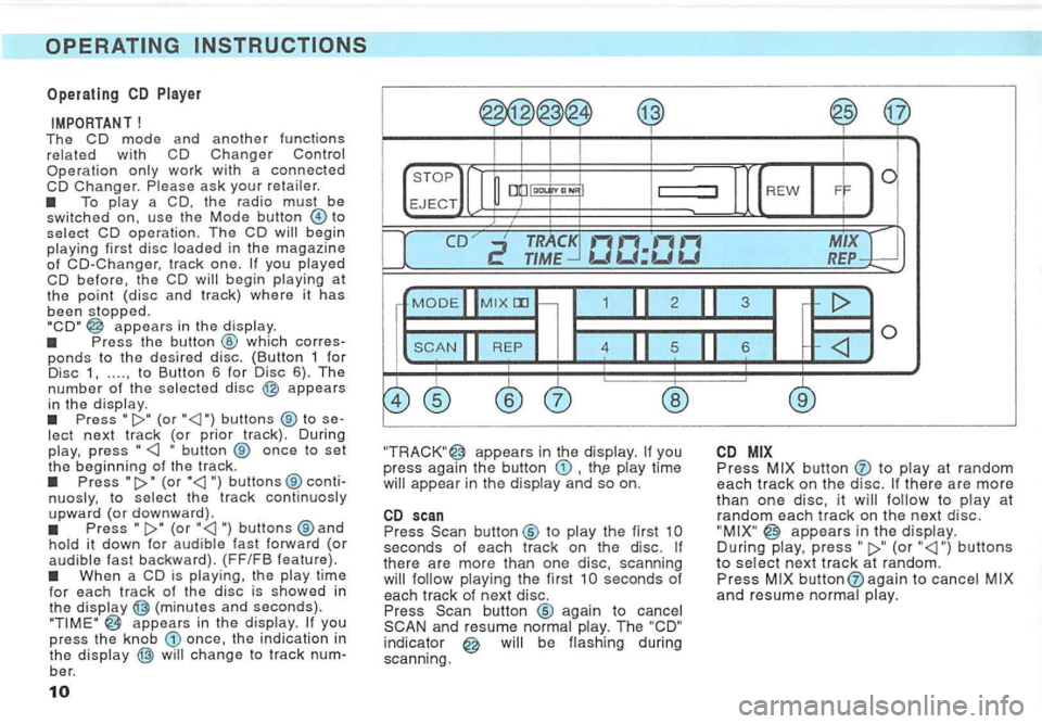 VOLKSWAGEN GOLF 1992  Owners Manual Operating CD Player 
ask your a use  the Mode bu tton to begin in the magazine o f CO-Changer,  track one. yo u CO before, the CO begin 
appears  in  the the  button which corres­ponds to the desired