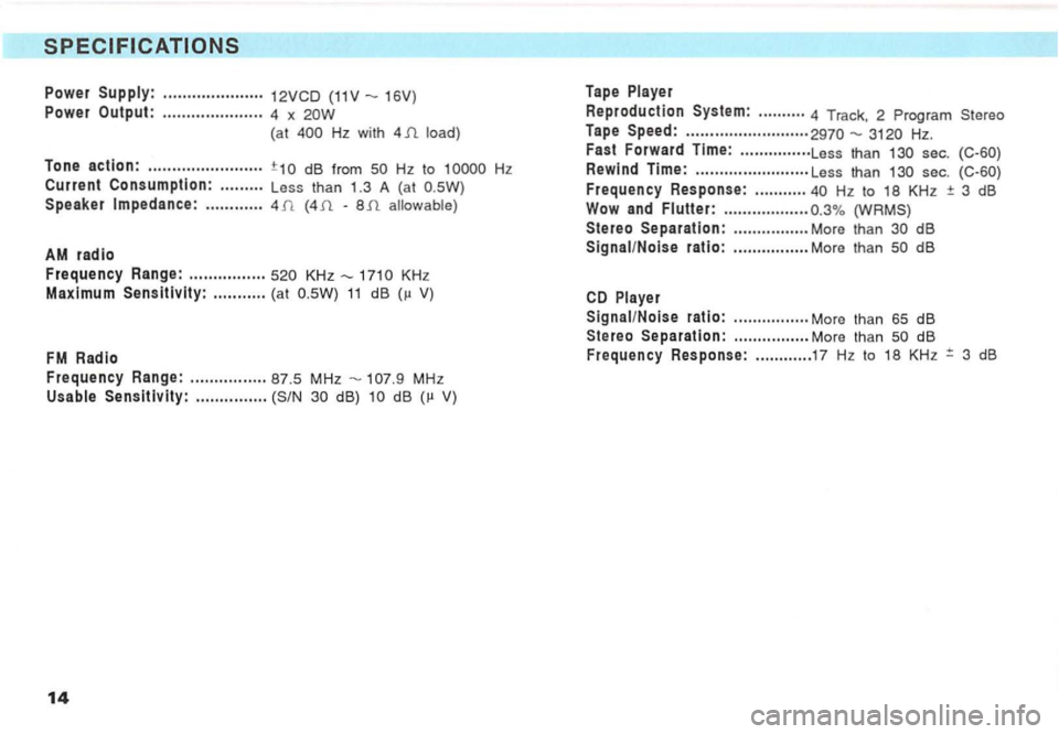VOLKSWAGEN GOLF 1992 Owners Manual Power .....................
Power Output: ........ ............. 4 x
Tape
Hz with 4 load) Tape
Speed: .... .... ........ ..........
H z to
Speaker ............ -allowable) Fast
Forward T VOLKSWAGEN GOLF 1992 Owners Manual Power .....................
Power Output: ........ ............. 4 x
Tape
Hz with 4 load) Tape
Speed: .... .... ........ ..........
H z to
Speaker ............ -allowable) Fast
Forward T