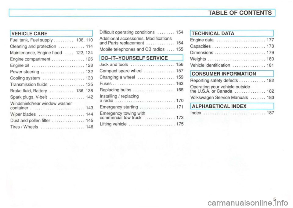 VOLKSWAGEN GOLF 1992 Owners Manual TABLE
Difficult operating conditions ........ 154
tank ,
and protection ............ 114
Ma
int enance , Engine hood . . . . 122 , 124
Engine compartment
............... 126
accesso ries, VOLKSWAGEN GOLF 1992 Owners Manual TABLE
Difficult operating conditions ........ 154
tank ,
and protection ............ 114
Ma
int enance , Engine hood . . . . 122 , 124
Engine compartment
............... 126
accesso ries,