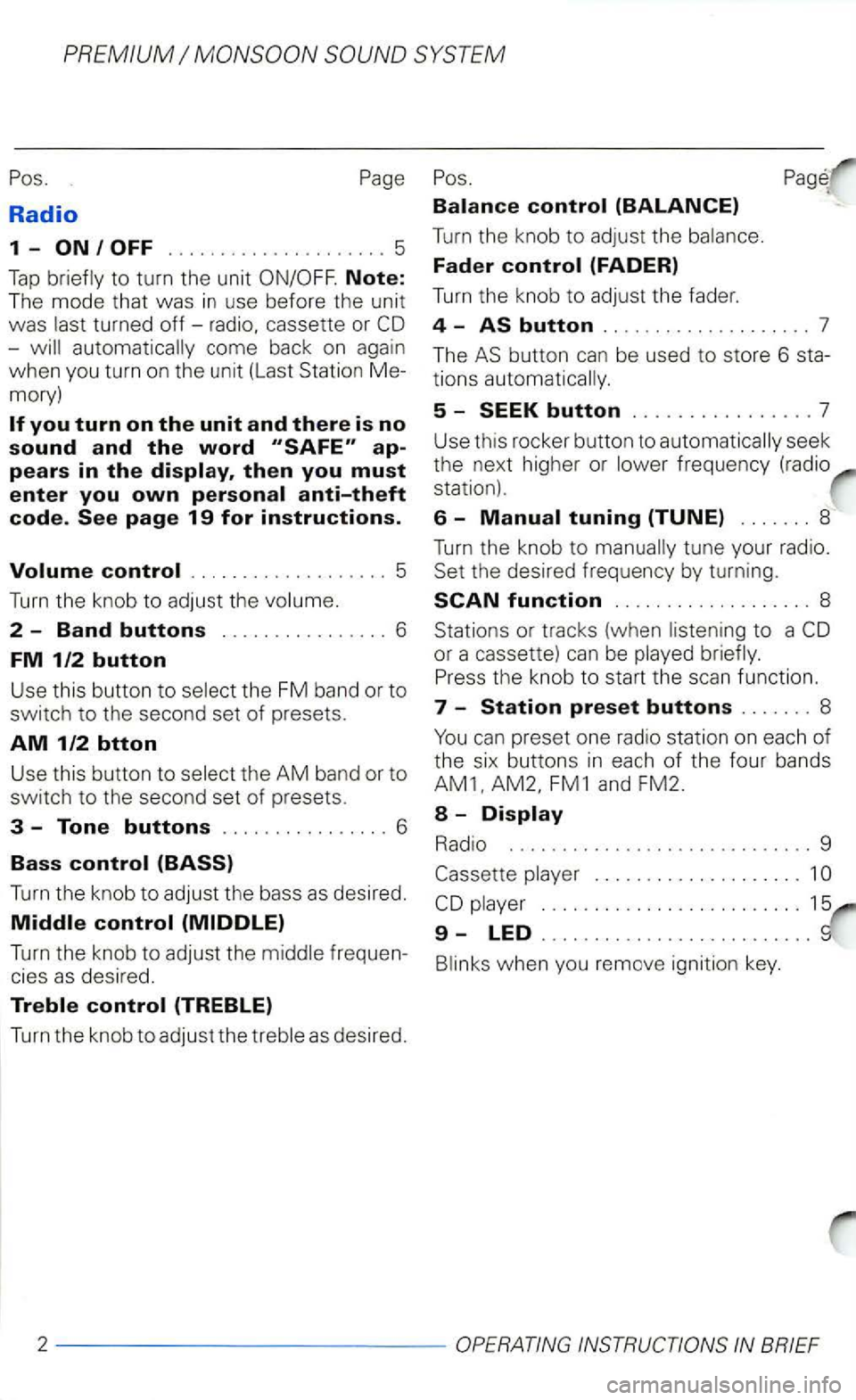 VOLKSWAGEN PASSAT 2003  Owners Manual PREMIUM 
Radio 
1-..................... 5 
Tap to  turn  the unit Note: The  mode  that  was in use  before  the unit 
was 
automatically  come back on again 
w h
en you  turn on the unit  (L ast  Sta