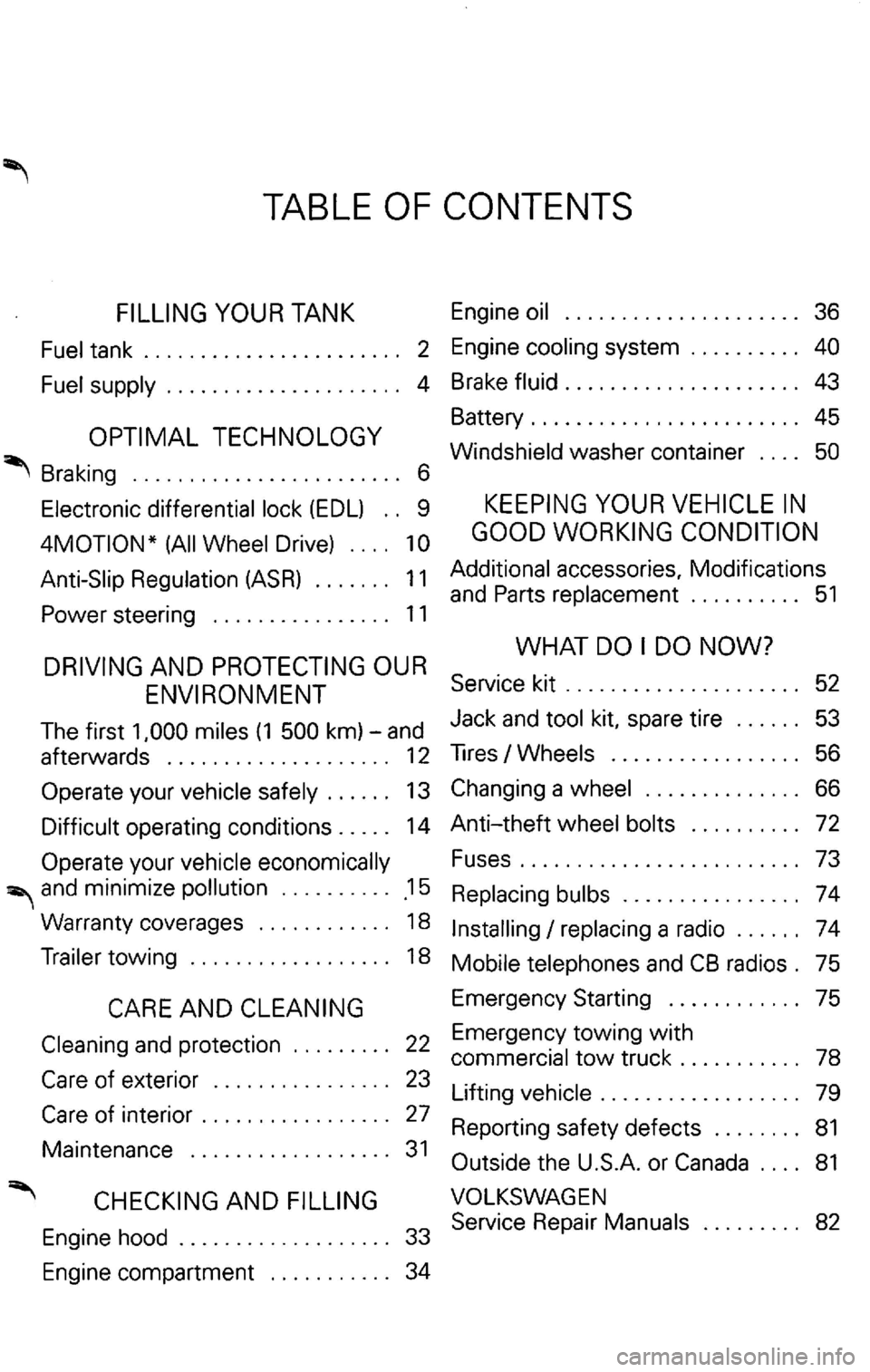 VOLKSWAGEN PASSAT 2003  Owners Manual TABLE 
b  