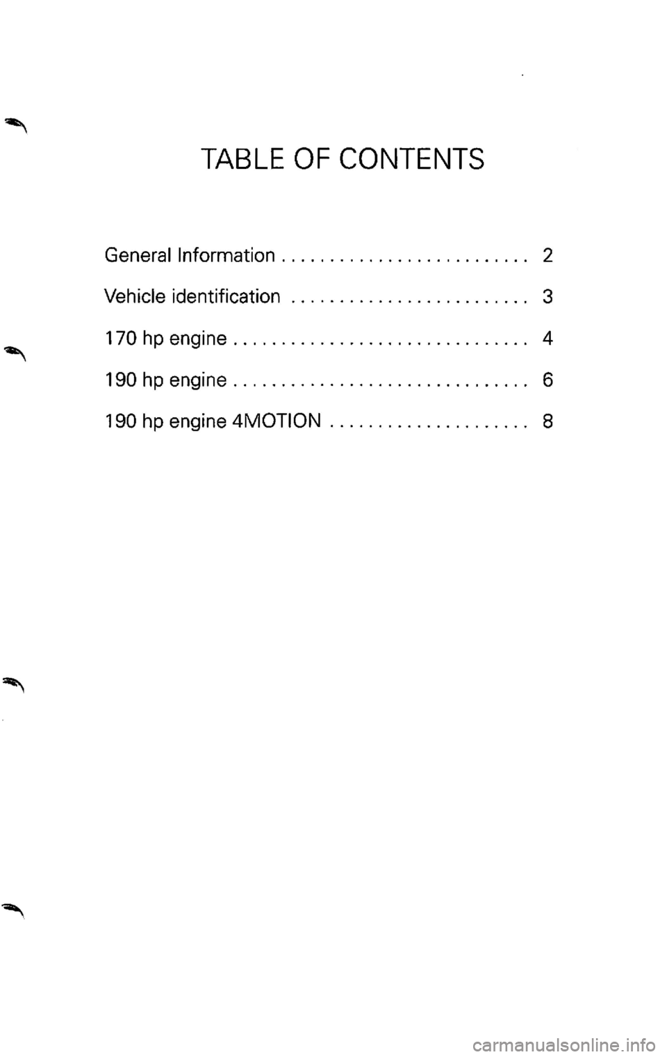 VOLKSWAGEN PASSAT 2002  Owners Manual TABLE  
