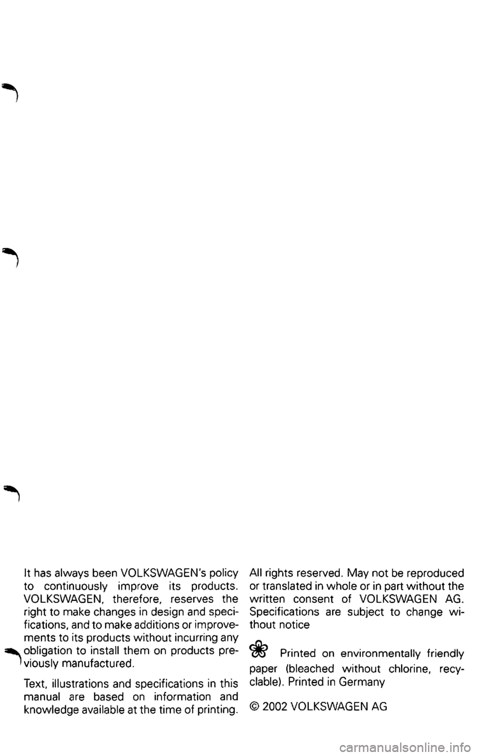 VOLKSWAGEN PASSAT 2000  Owners Manual 