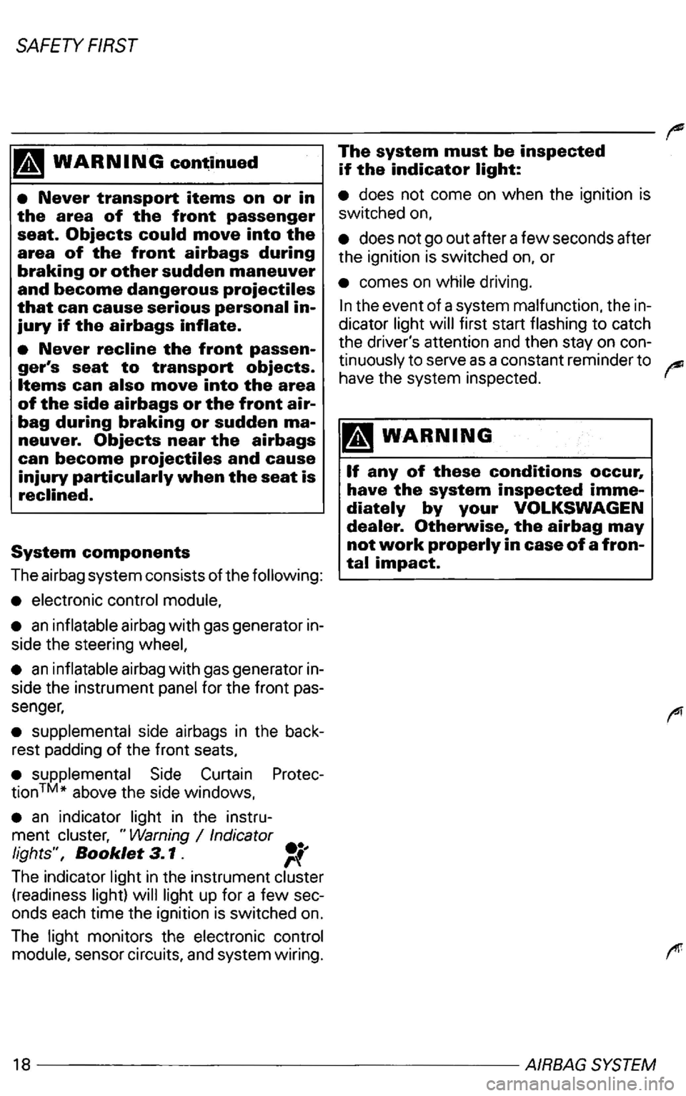 VOLKSWAGEN PASSAT 1998  Owners Manual 