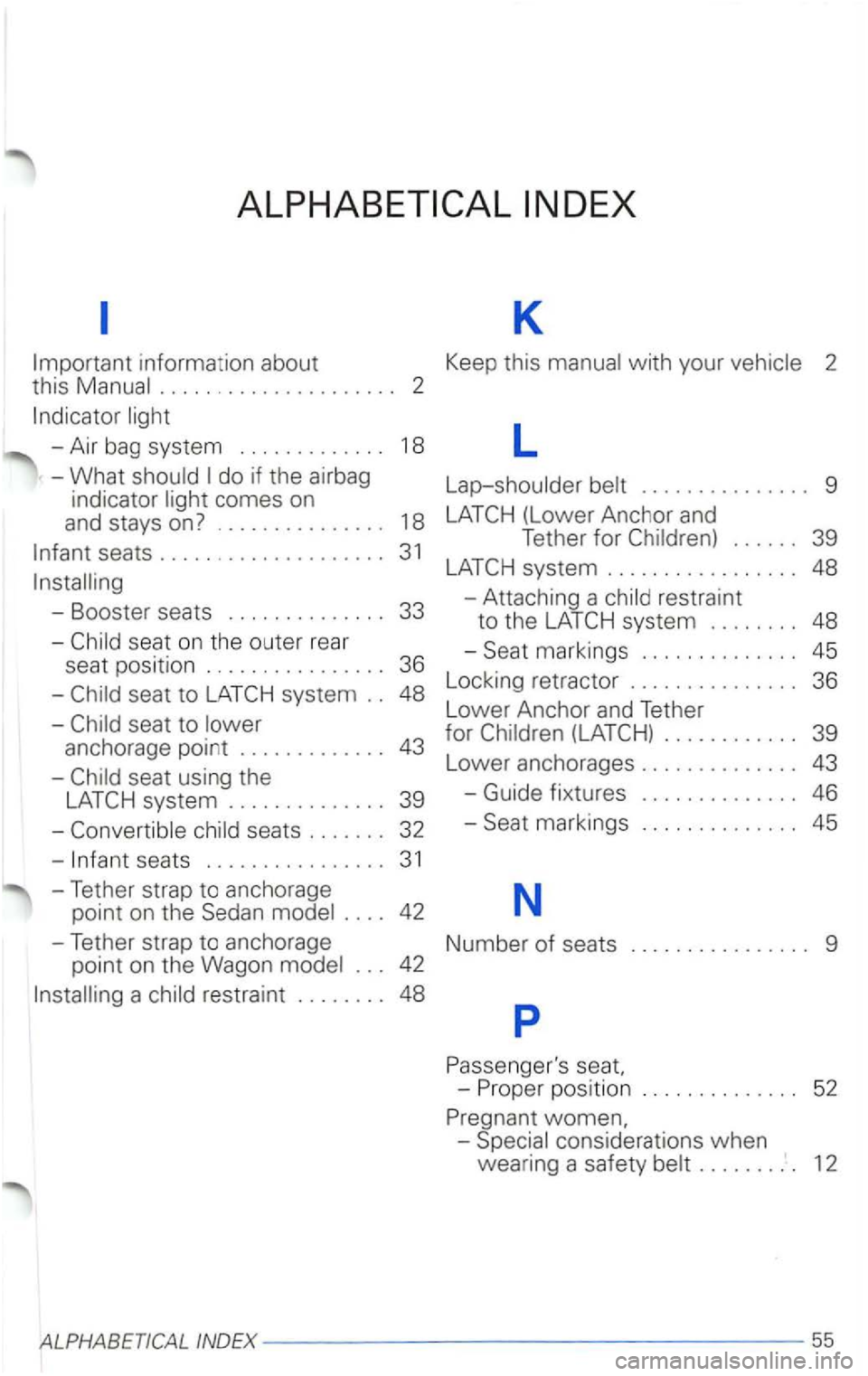 VOLKSWAGEN PASSAT 1998  Owners Manual information  about  Keep this with your 2 
thi s . . . .  . . .  . . .  . . . . . . .  . . . .  2 
do  if  the  airbag 
indicator 
comes  on 
and  stays 
on? .............. . 18 
seats ...... . ......