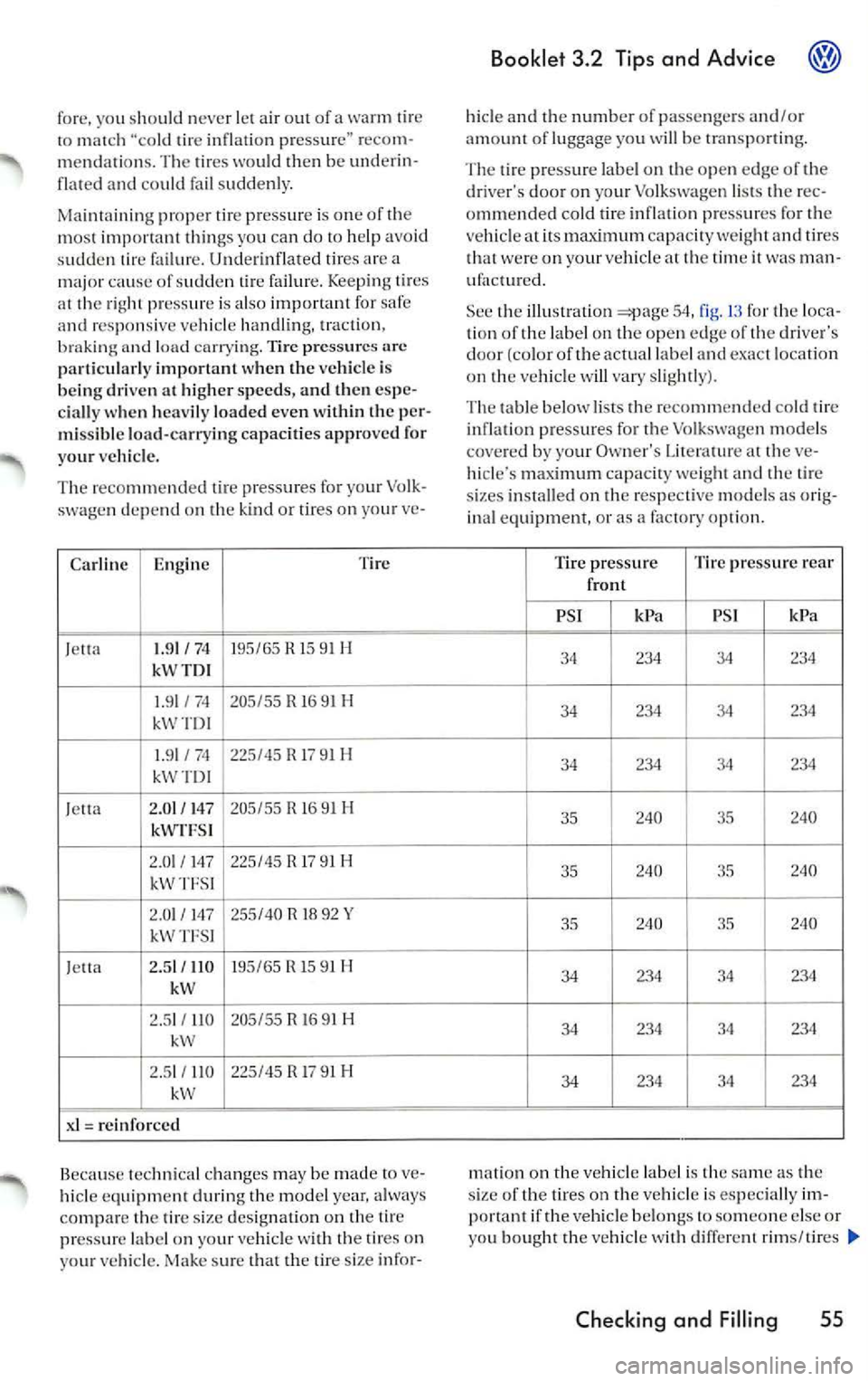 VOLKSWAGEN JETTA 2008 Owners Manual fore, you shou ld ne ver let air o ut of a warm ti re m atc h "cold tire inflation pressure" reco m
m endati ons. The tir es wo uld then be und erin
fla ted and could fail sudden VOLKSWAGEN JETTA 2008 Owners Manual fore, you shou ld ne ver let air o ut of a warm ti re m atc h "cold tire inflation pressure" reco m
m endati ons. The tir es wo uld then be und erin
fla ted and could fail sudden