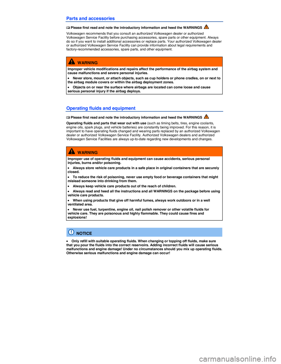 VOLKSWAGEN GOLF PLUS 2013  Owners Manual  
Parts and accessories 
 