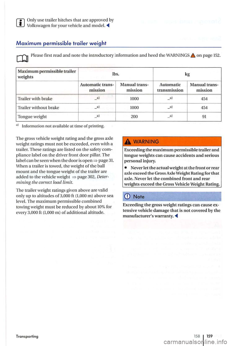 VOLKSWAGEN GOLF PLUS 2012 Owners Manual use trailer hitches that are approved b y Volkswage n for your ve hicl e and
Maximum weigh t
first read and note th e introductory informat io n and heed the on page 152.
Maximum permissibl e VOLKSWAGEN GOLF PLUS 2012 Owners Manual use trailer hitches that are approved b y Volkswage n for your ve hicl e and
Maximum weigh t
first read and note th e introductory informat io n and heed the on page 152.
Maximum permissibl e