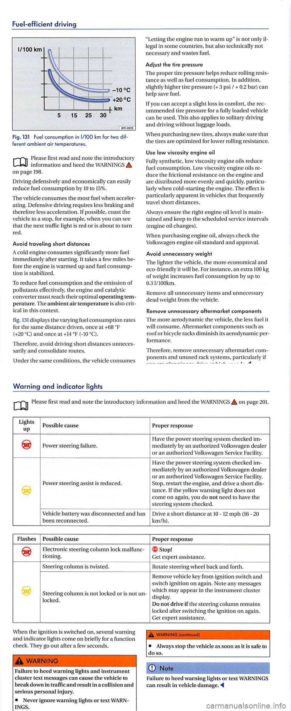 VOLKSWAGEN GOLF PLUS 2004  Owners Manual Fuel-efficient driving 
Fig. 131 Fuel consumption  in ferent  ambient  air temperatures . 
info rmation and heed the on page 198. 
Dri vin g defensive ly and economically can easily 
r educe  fuel con