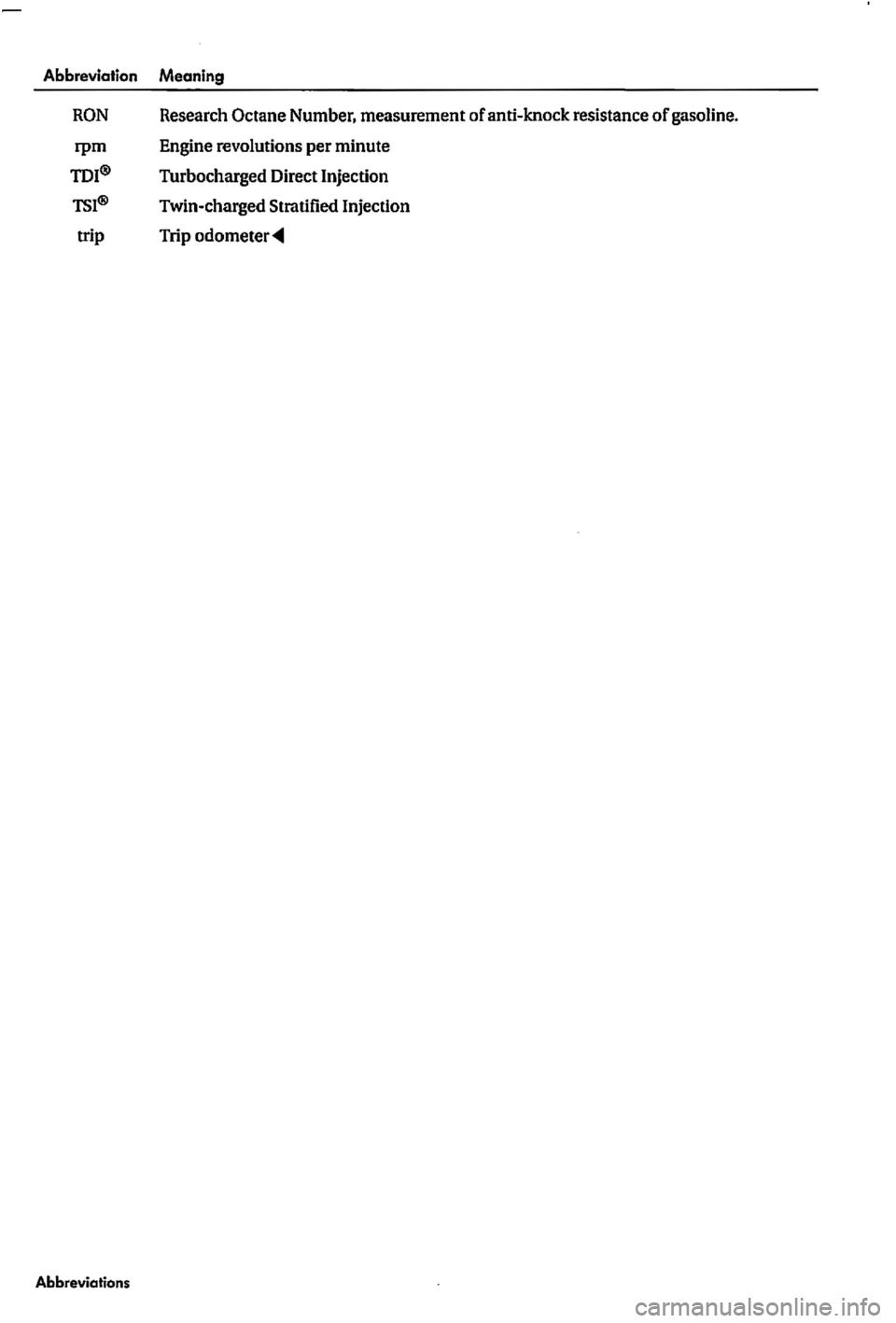 VOLKSWAGEN GOLF PLUS 2004 Owners Manual Abbreviation VOLKSWAGEN GOLF PLUS 2004 Owners Manual Abbreviation