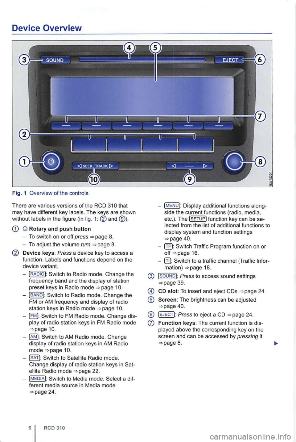 VOLKSWAGEN GOLF PLUS 2004 Owners Manual Device Overview
Fig . 1 Overview of the controls .
T here are various versions
of the that may have different key The keys are shown
wi thout in the figure ( in fig. 1:
Q Rotary and pu VOLKSWAGEN GOLF PLUS 2004 Owners Manual Device Overview
Fig . 1 Overview of the controls .
T here are various versions
of the that may have different key The keys are shown
wi thout in the figure ( in fig. 1:
Q Rotary and pu