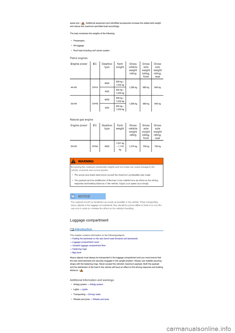 VOLKSWAGEN UP! 2019 Manual PDF spare tyre ⇒. Additional equipment and retrofitted accessories increase the stated kerb weight 
and reduce the maximum permitted load accordingly.
The load comprises the weights of the following:
\f