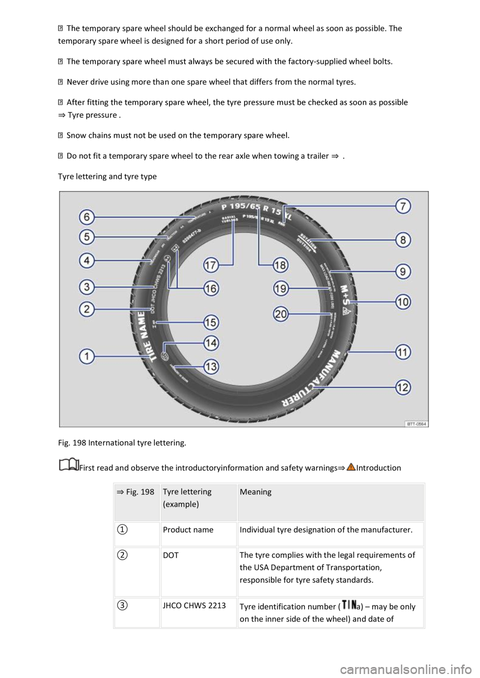 VOLKSWAGEN T-ROC 2019  Owners Manual temporary spare wheel should be exchanged for a normal wheel as soon as possible. The 
temporary spare wheel is designed for a short period of use only. 
-supplied wheel bolts. 
ve using more than one