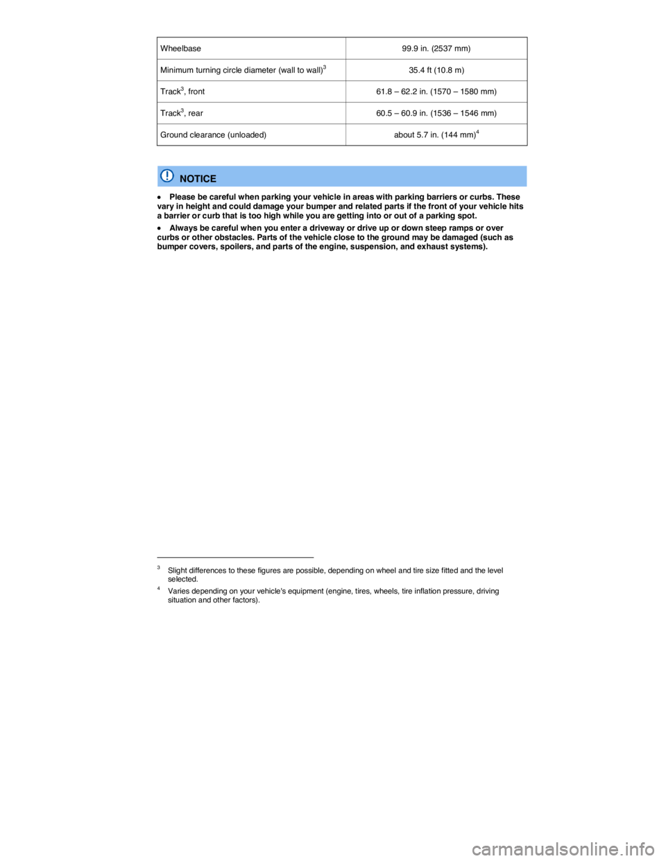 VOLKSWAGEN BEETLE 2017 Service Manual  
Wheelbase  99.9 in. (2537 mm)  
Minimum turning circle diameter (wall to wall)3   35.4 ft (10.8 m)  
Track3, front  61.8 – 62.2 in. (1570 – 1580 mm)  
Track3, rear  60.5 – 60.9 in. (1536 – 1