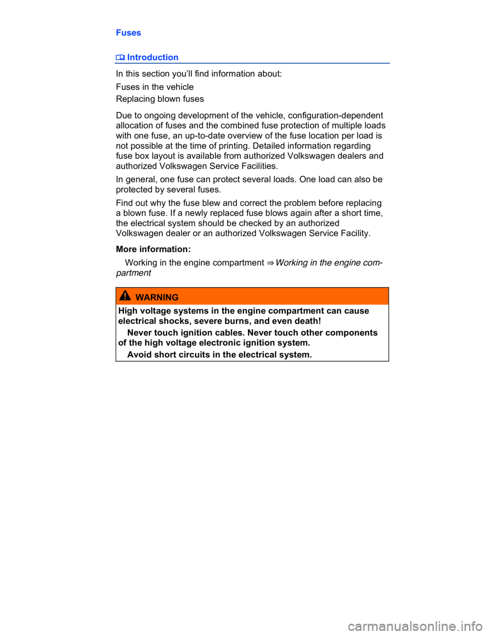 VOLKSWAGEN CC 2014  Owners Manual  
Fuses 
�