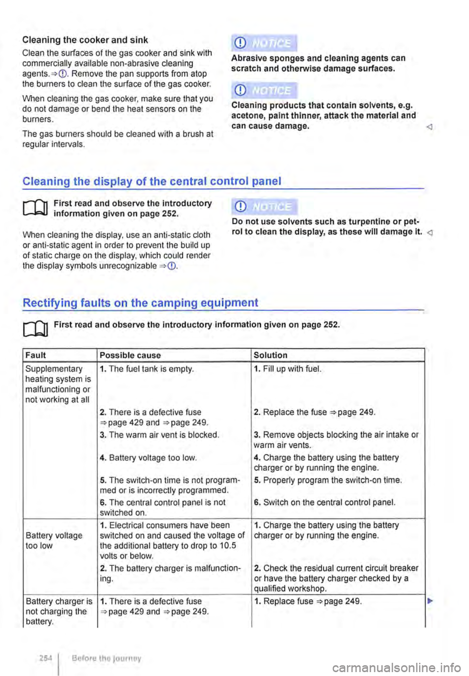 VOLKSWAGEN TRANSPORTER 2021 User Guide Cleaning the cooker and sink
Clean the surfaces of the gas cooker and sink with commercially available non-abrasive cleaning Remove the pan supports from atop the burners to clean the surface of the VOLKSWAGEN TRANSPORTER 2021 User Guide Cleaning the cooker and sink
Clean the surfaces of the gas cooker and sink with commercially available non-abrasive cleaning Remove the pan supports from atop the burners to clean the surface of the