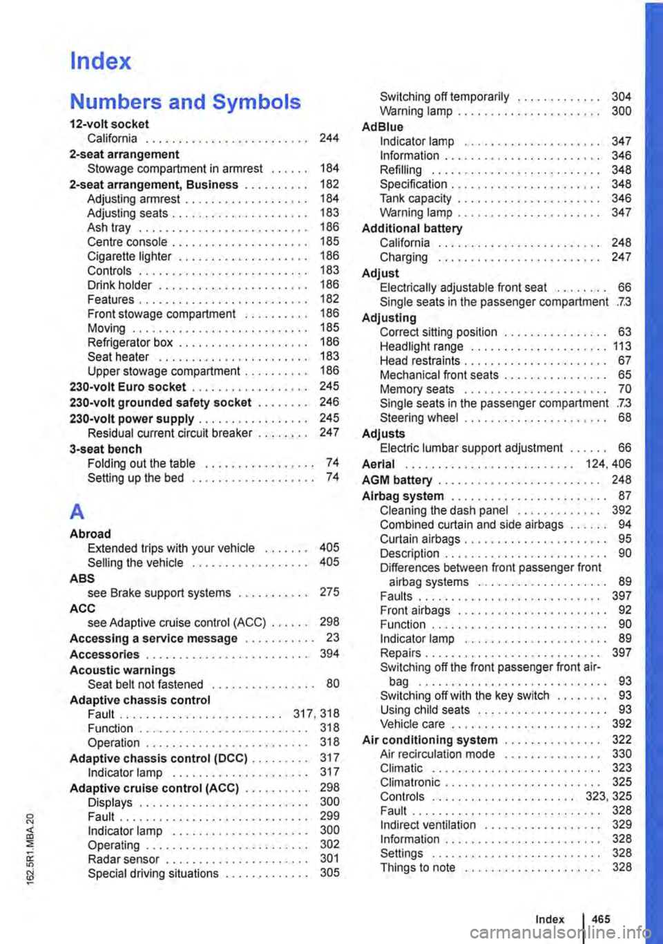VOLKSWAGEN TRANSPORTER 2021 Service Manual Index
Numbers and Symbols
12-volt socket California . . . . . . . . . . . . . . . . . . . . . . . . . 244
2-seat arrangement Stowage compartment in armrest . . . . . . 184
2-seat arrangement, Busi VOLKSWAGEN TRANSPORTER 2021 Service Manual Index
Numbers and Symbols
12-volt socket California . . . . . . . . . . . . . . . . . . . . . . . . . 244
2-seat arrangement Stowage compartment in armrest . . . . . . 184
2-seat arrangement, Busi