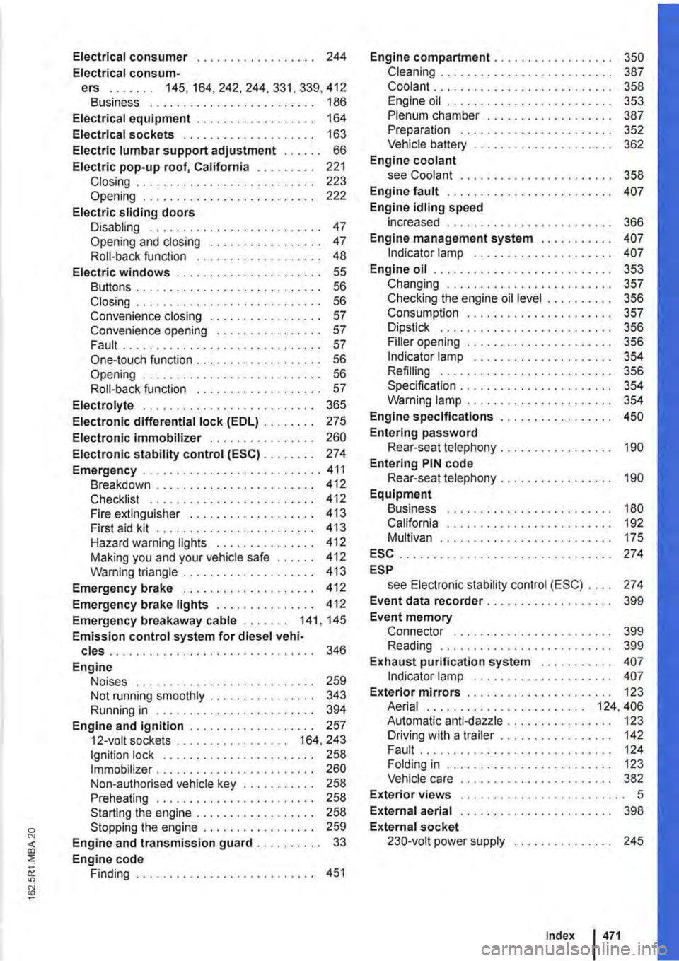VOLKSWAGEN TRANSPORTER 2019 Owners Manual Electrical consumer . . . . . . . . . . . . . . . . . . 244
Electrical consum-ers ....... 145,164,242,244,331,339,412 Business . . . . . . . . . . . . . . . . . . . . 186
Electrical equipment . . . VOLKSWAGEN TRANSPORTER 2019 Owners Manual Electrical consumer . . . . . . . . . . . . . . . . . . 244
Electrical consum-ers ....... 145,164,242,244,331,339,412 Business . . . . . . . . . . . . . . . . . . . . 186
Electrical equipment . . .
