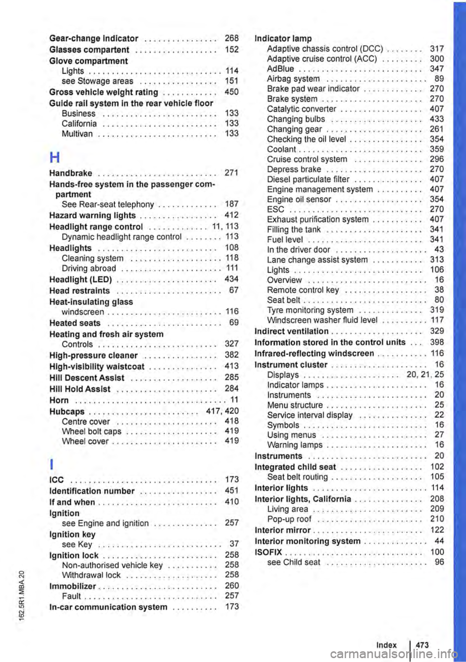 VOLKSWAGEN TRANSPORTER 2019 Owners Manual Gear-change Indicator . . . . . . . . . . • . . . . . 268
Glasses compartent . . . . . . . . . . . . . . . . . . 152
Glove compartment Lights ............................. 114 see Stowage areas . VOLKSWAGEN TRANSPORTER 2019 Owners Manual Gear-change Indicator . . . . . . . . . . • . . . . . 268
Glasses compartent . . . . . . . . . . . . . . . . . . 152
Glove compartment Lights ............................. 114 see Stowage areas .