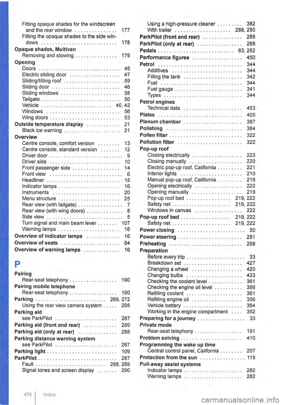 VOLKSWAGEN TRANSPORTER 2018  Owners Manual Fitting opaque shades for the windscreen and the rear window . . . . . . . . . . . . . . . 177 Fitting the opaque shades to the side win-dows . . . . . . . . . . . . . . . . . . . . . . . . . . . 178 