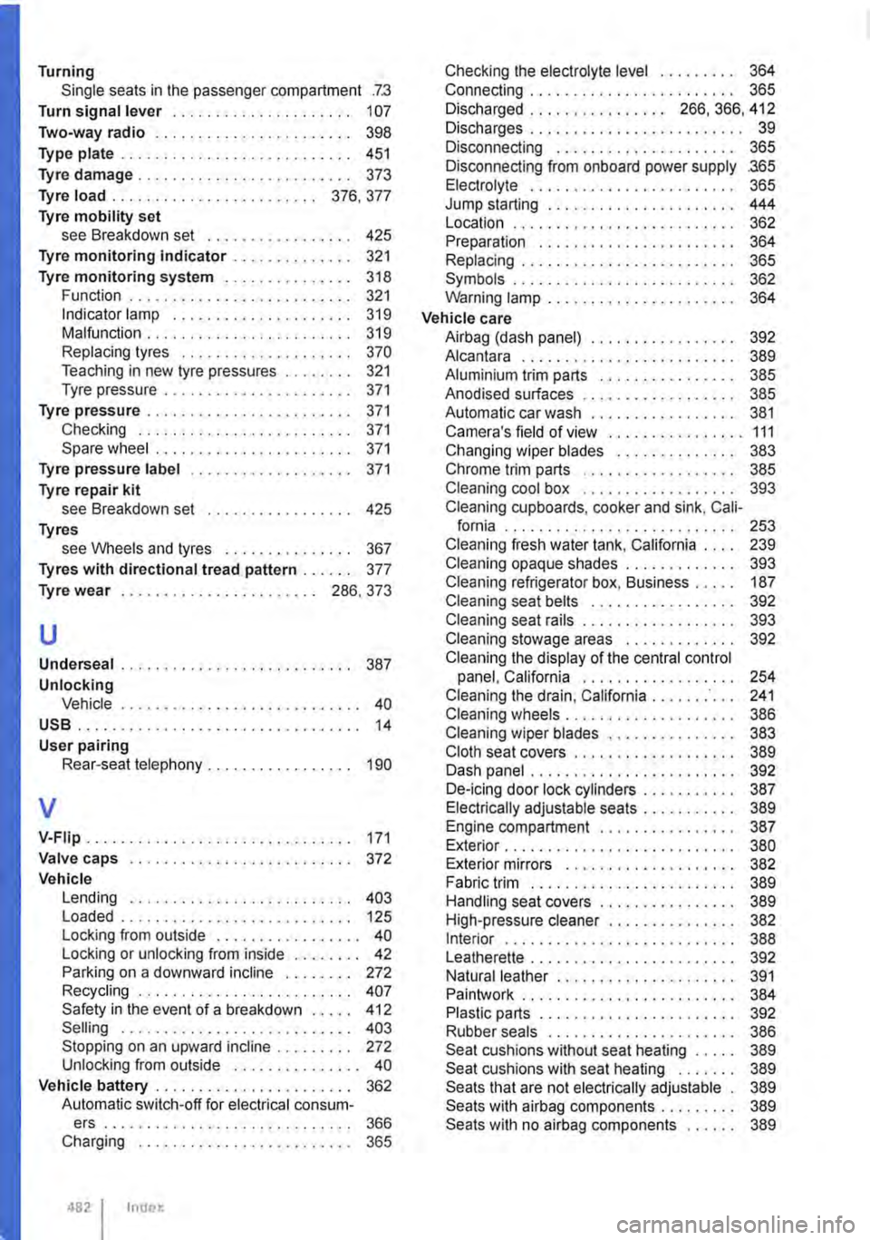 VOLKSWAGEN TRANSPORTER 2016  Owners Manual Turning Single seats in the passenger compartment .7.3 
Turn signal lever . . . . . . . . . . . . . . . . . . . . . 107 
Two-way radio . . . . . . . . . . . . . . . . . . . . . . . 398 
Type plate . .